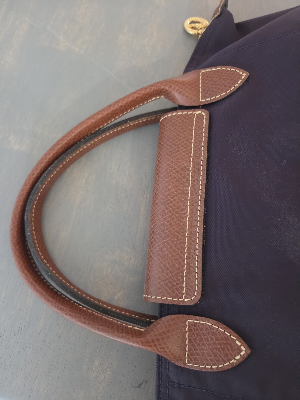 Longchamp Le Pliage Small Tote in Purple with Brown Leather - Picture 8 of 11